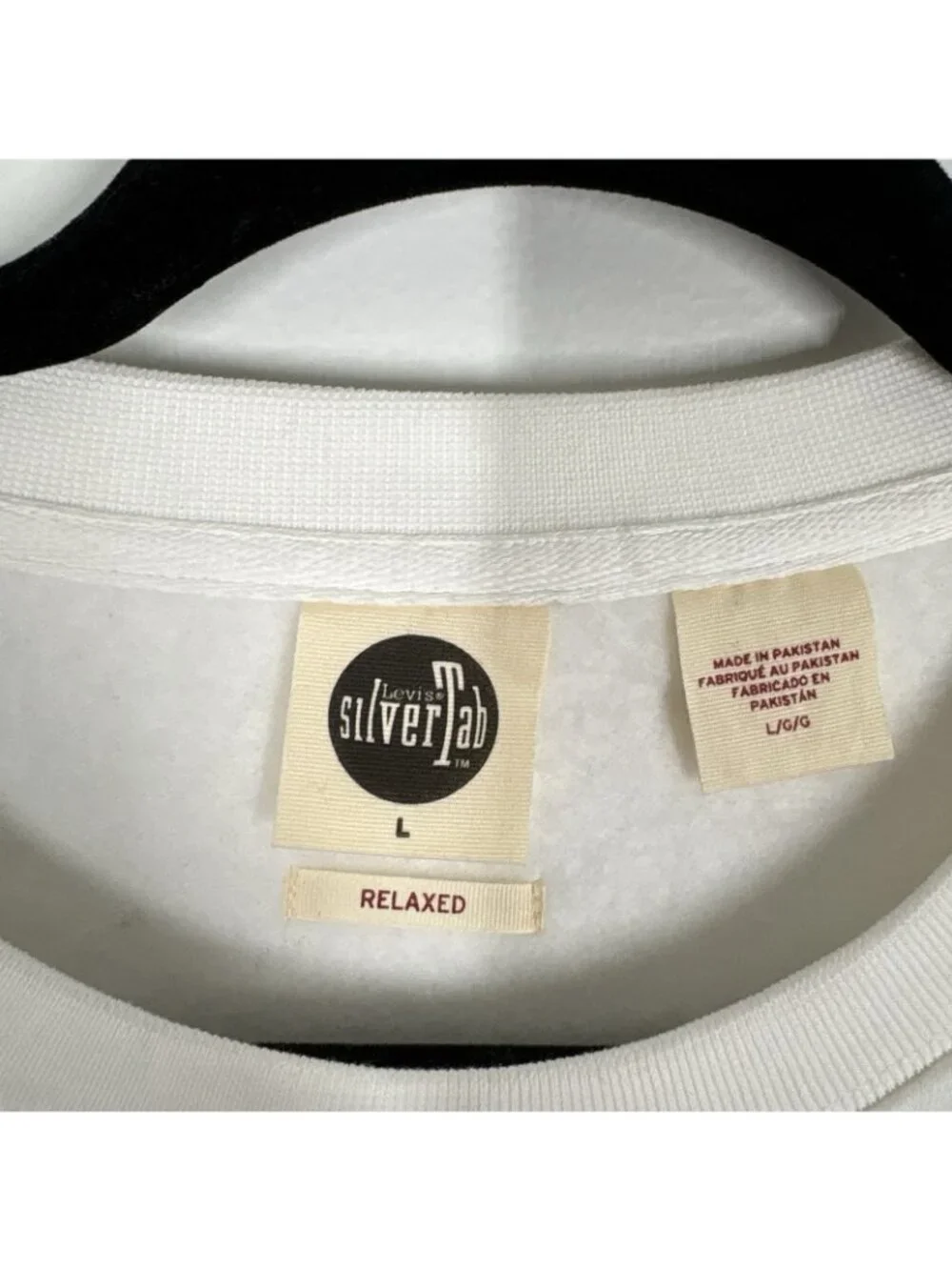 Levi’s Men L White Fleece Silver Tab Logo Relaxed Graphic Crewneck Sweatshirt